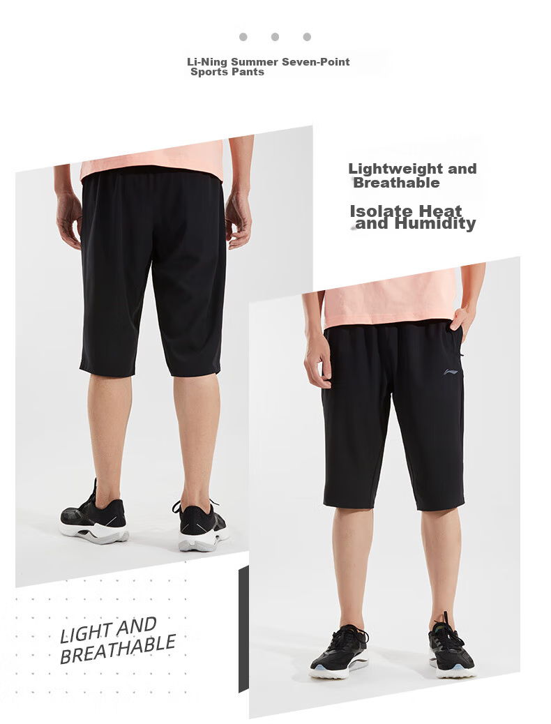 Li-Ning Summer Men's Casual Pants, Breathable Lightweight Versatile Sports Simple Athletic Seven-Point Trousers for Me 3