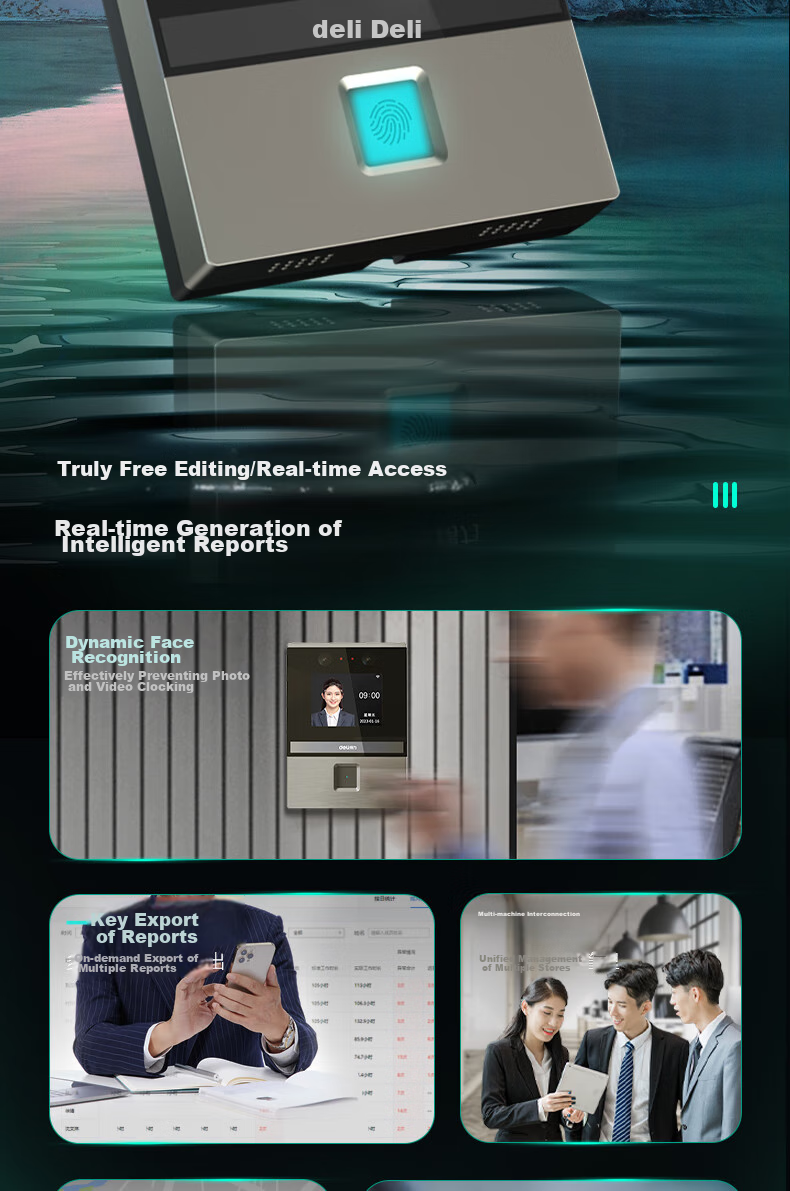 Deli Attendance Machine with Facial Recognition And Fingerprint Integration, Smart Cloud Visible Light Dynamic Face Recognition, Liveness Detection, WiFi Connection, Remote Online Management DL-D3 5