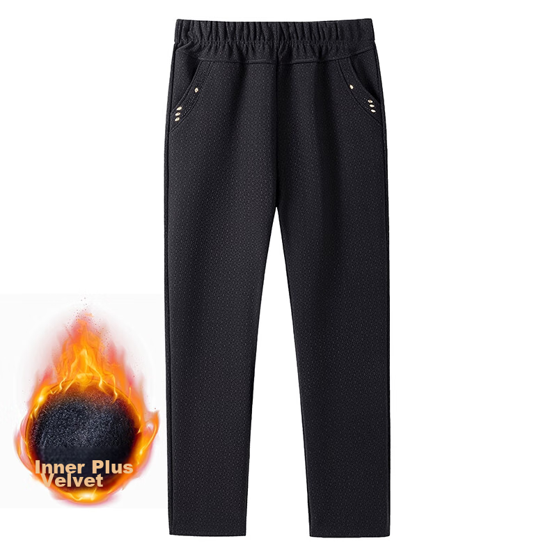 Hengyuanxiang Middle-Aged Women's Winter Fleece-Lined Thick Casual Pants, High-Waisted Elastic Waist Trousers for Middle-Aged And Elderly Women, Straight-Leg Pants 9