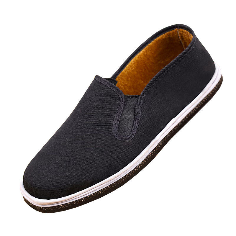 FOOTOPPO Traditional Beijing Cotton Shoes for Men, Fleece-Lined Non-Slip Rubber Sole, Soft-Soled Slip-On Shoes with Thousand-Layer Soles