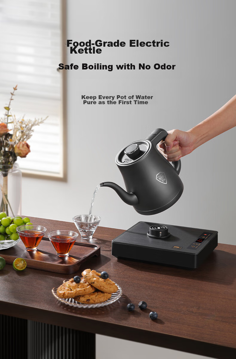 FUNORK Fully Automatic Electric Kettle with Tea Tray, Water Boiler, Specialized All-In Tea Table, Tea Set, Electric Tea Stove, Titanium Gray Handle, Single Burner 6