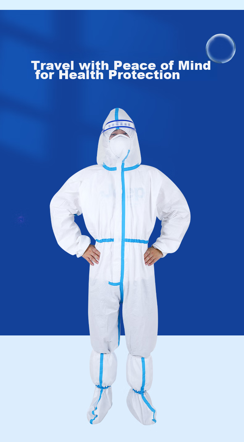 Zhierkang Disposable Protective Coverall with Hood, Dust-Proof Isolation Gown, Waterproof Farm Painting Workwear, Blue Striped Hood + Long Boots Set 2XL 5