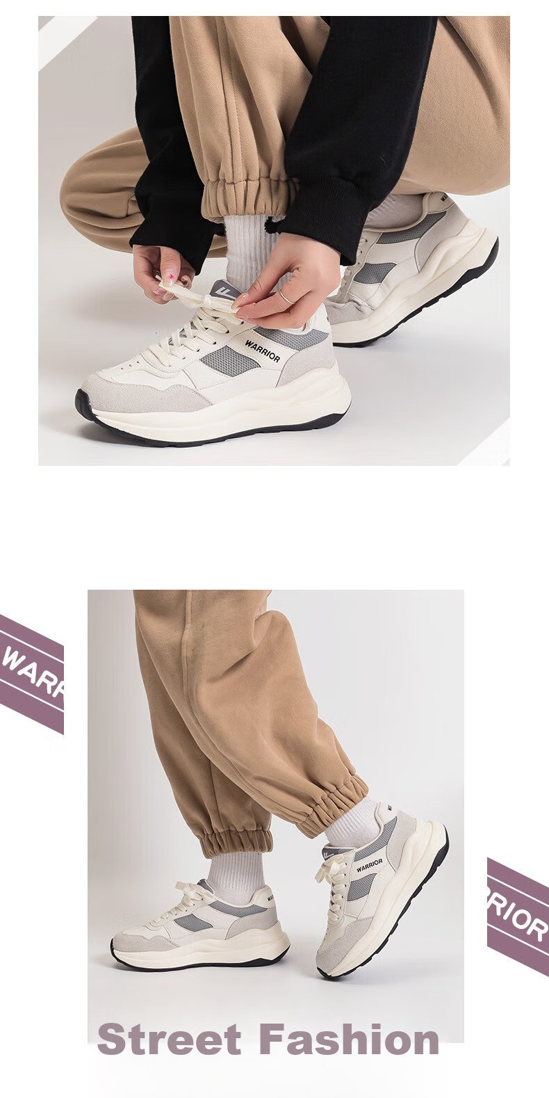 Huili Women's Sneakers, Thick-Soled Versatile Dad Shoes, Trendy Low-Top Casual Shoes for Women-0359 White-Gray 36 12