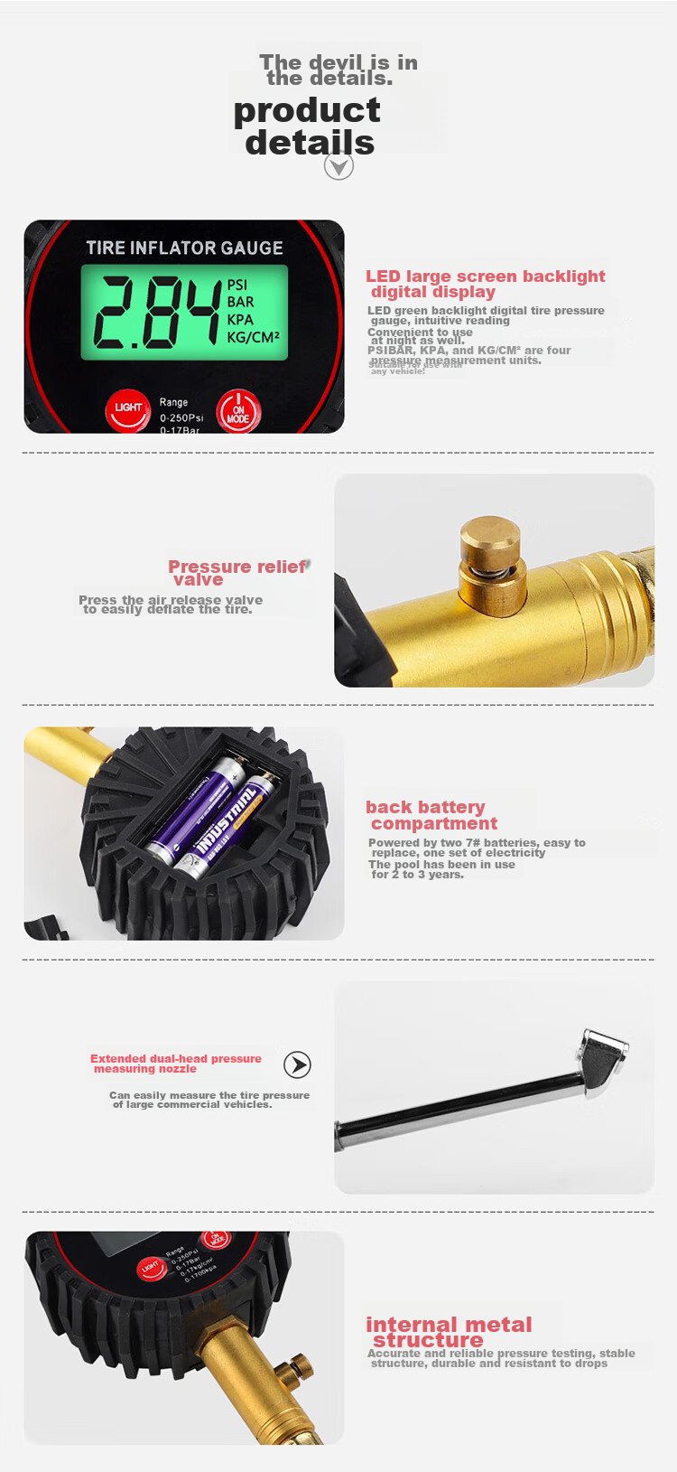Kulaipu Digital Tire Pressure Gauge with Curved Rod, Truck And Bus Tire Pressure Monitor KLP-86007 19