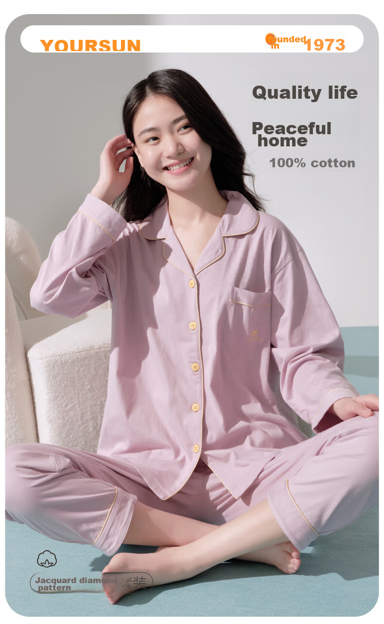 Yiershuang [100% Pure Cotton] Women's Loungewear Set, Suitable for Home Wear Or Outdoor Use, Turndown Collar, Long Sleeves, Long Pants, Pajamas for Wome 1