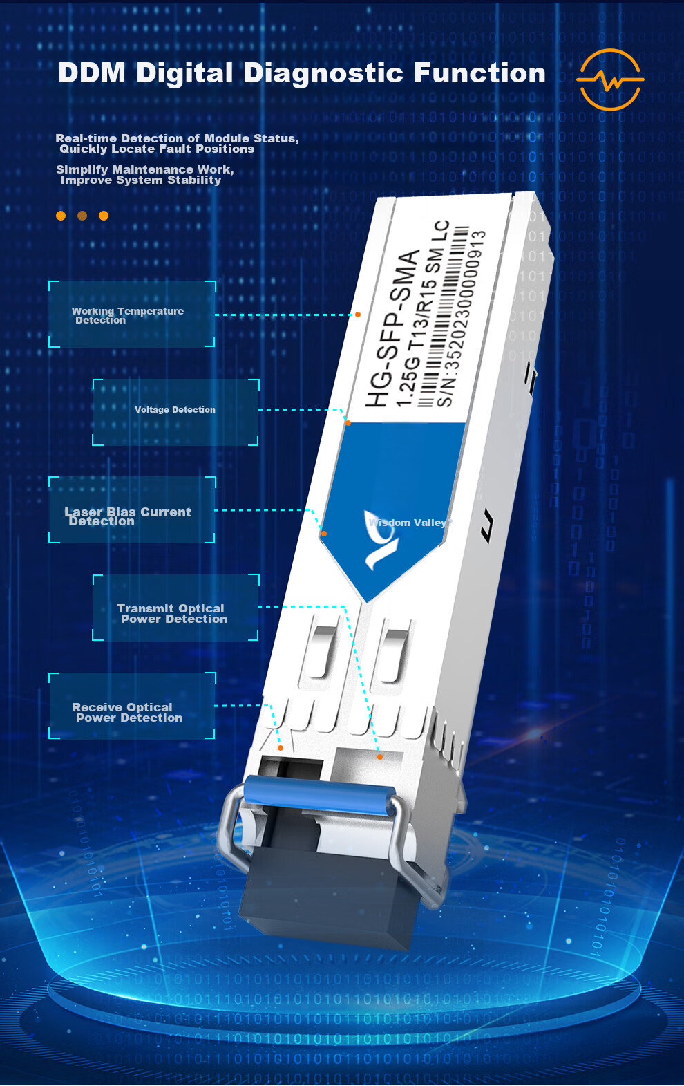 Huigu Gigabit Optical Module, Single-Mode Single-Fiber 1.25G SFP Fiber Optic Module, LC Interface, Transmission 20km, 1 Pair, HG-SFP 6