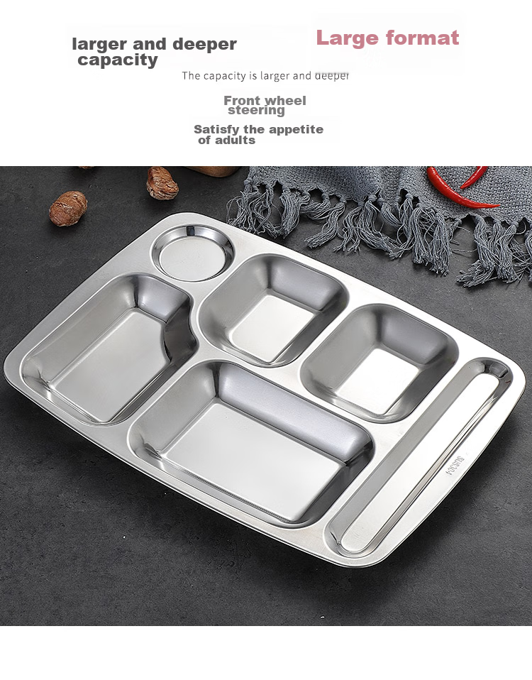MAXCOOK 304 Stainless Steel Divided Plate Lunch Box, Fast Food Tray Student Meal Container, Six Compartments, Dishwasher Safe MCFT786 3