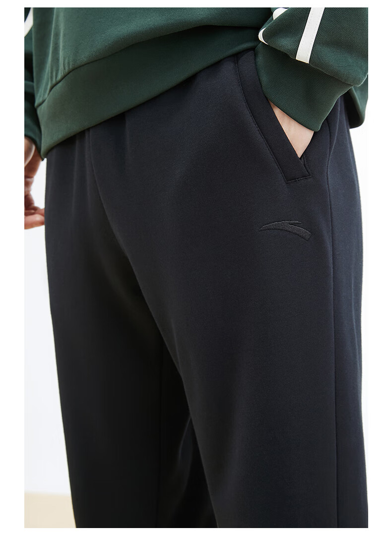 Anta Fleece-Lined Men's Straight-Leg Sweatpants Knitted Outdoor Running Warm Casual Pants for Men 35