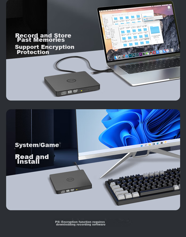Elei USB External Optical Drive, Type-C External DVD Burner, Portable Optical Drive, CD/DVD External Drive, Compatible with Laptops And Desktop Computers 4