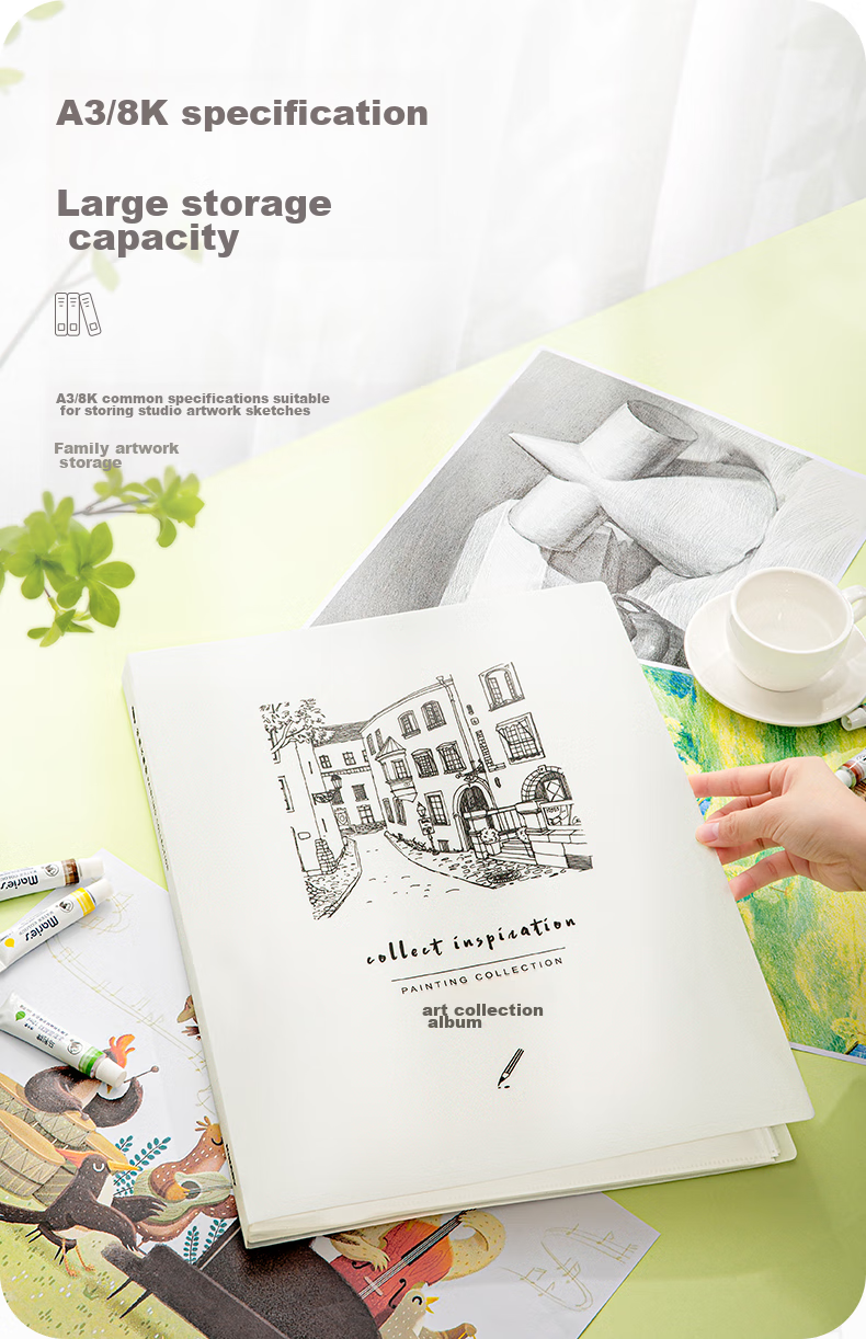 Jindeli A3 Handheld Drawing Collection Folder, 8K Art Book Storage, Artwork Collection, Student Certificate Organizer, Children's Drawing Collection Folder, Document Organizer, Black, CF660 8
