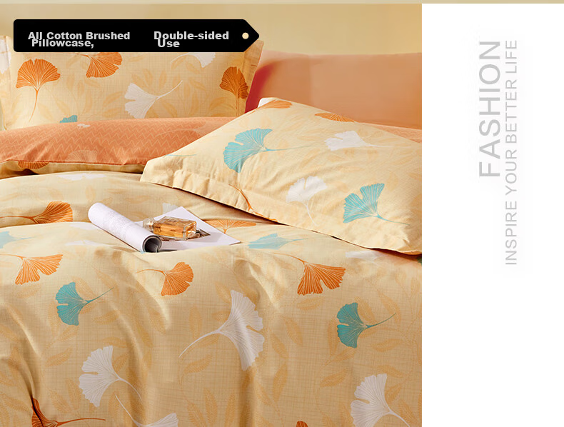 LOVO Luolai Home Textiles, Pure Cotton Brushed Four-Piece Bedding Set, Autumn And Winter Thickened Pure Cotton Bed Sheet And Duvet Cover, 200*230cm 14