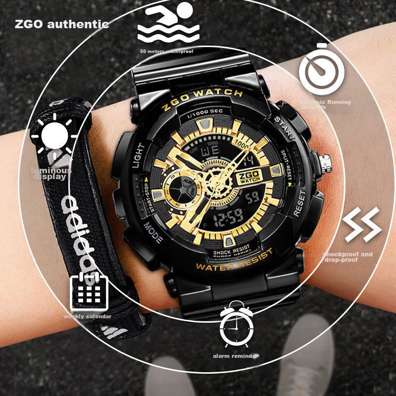 正港（ZGO）电子手表男学生防水运动电子表青少年初高中生腕表男孩礼物 851黑