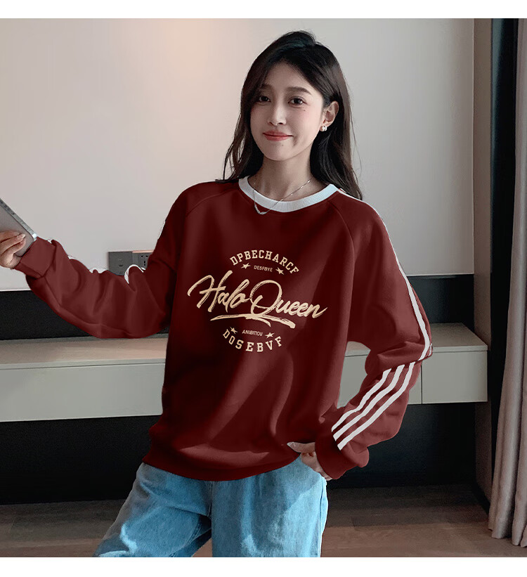 Halo Queen Women's Sweatshirt, Spring And Autumn, Round Neck, Loose Fit, Fashionable Printed Pullover Top H13KW1300 4