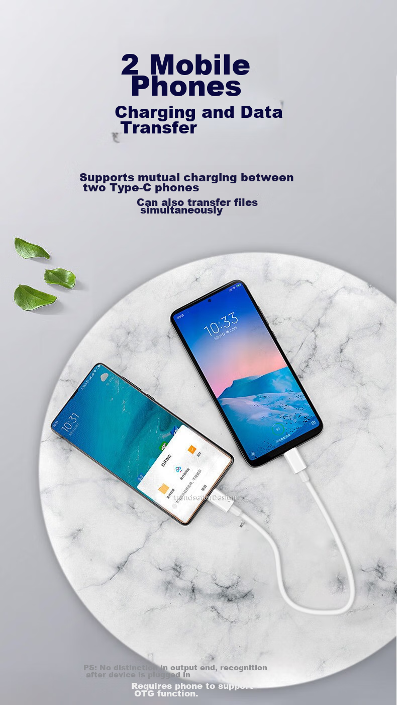 Chaofan Two-Pack Dual-Head Type-C Data Cable, PD Charging Cable 65W, Suitable for Huawei, Xiaomi, Samsung, Vivo, Lenovo Phones And Tablets, Data Transfer And Charging Cable 5