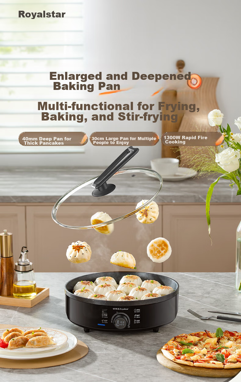 Royalstar Electric Griddle, Household Single-Sided Breakfast Maker, Electric Frying Pan, Pancake Griddle, Multifunctional Pot, Electric Griddle with Increased Depth of 40MM, Upgraded Titanium Coating, RSD-BF628 (T) 1