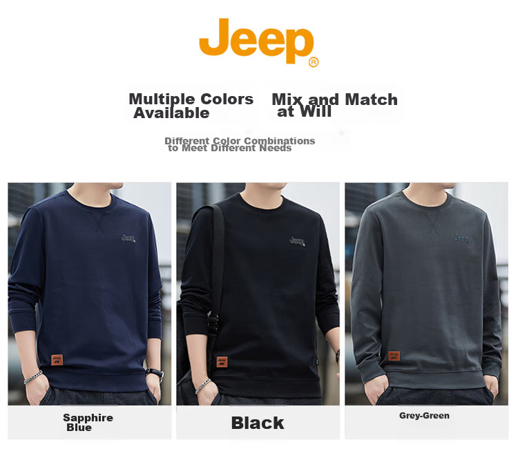 JEEP Men's Sweatshirt, Loose-Fitting Round Neck Long-Sleeve T-Shirt for Spring And Autumn, Men's Base Layer Clothing, Royal Blue, Size L 2