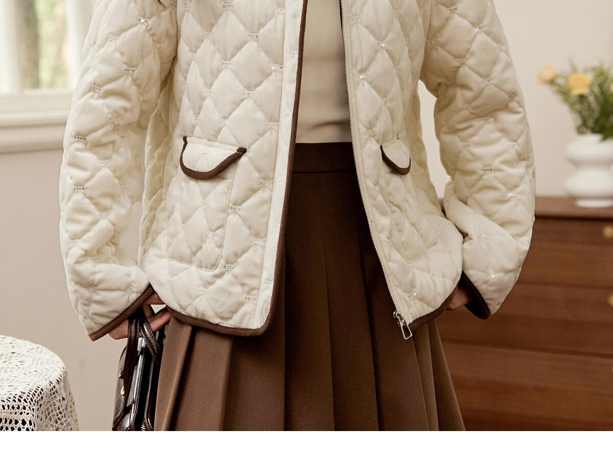 Pincai Women's Fashionable Versatile Corduroy Thickened Spliced Quilted Cotton Jacket with Lapel P144M1005 13