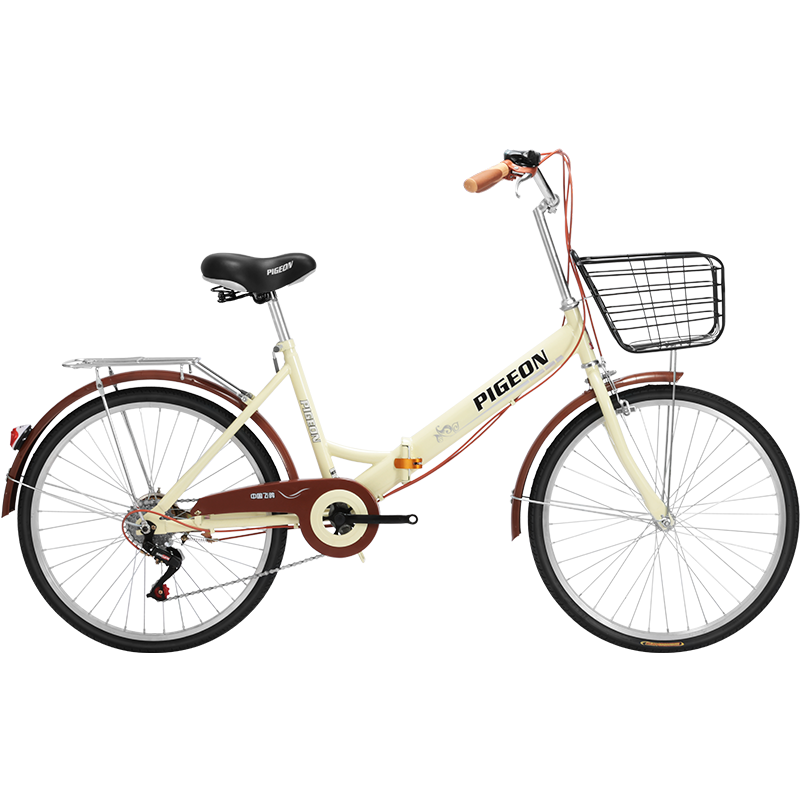 FG FLYING PIGEON City Bicycle, 24-Inch, 7-Speed, for Men And Women, Adults, Students, Teenagers, Children, Urban Leisure Bike, Beige