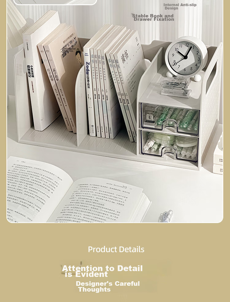 Sannianerban Large Multifunctional Desktop Bookend Shelf, Storage Organizer for Books, Desk Organizer for Dorm Room, Student Stationery And Children's Bookshelf, Office Supplies, White 8