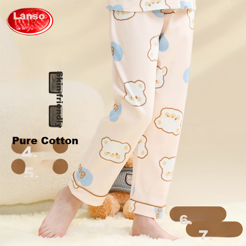 LangSha Children's Pajamas, Girls' Pure Cotton Sleep Pants, All-Season, for Middle And High School Students, Teenage Girls, Home Wear Pants, Baby Long Pants