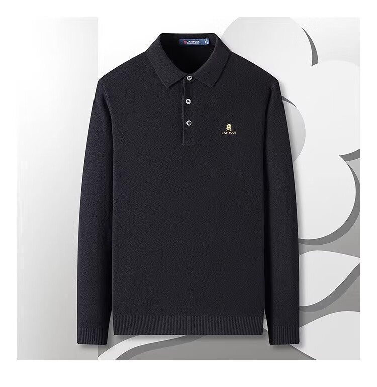 MONTAGUT Horse Year Greeting Autumn And Winter Men's Knit Sweater, Business Versatile Lapel Casual Sweater Men's T-Shirt, Navy Blue, XL 14