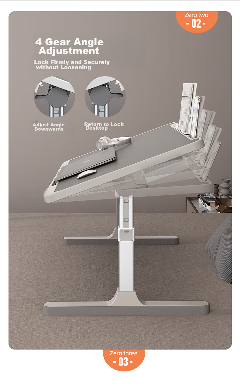 Qianxihuafu Adjustable Height Bed Desk, Foldable Laptop Table, Lazy Student Dormitory Study Desk, Small Table for Office Work And Learning 4