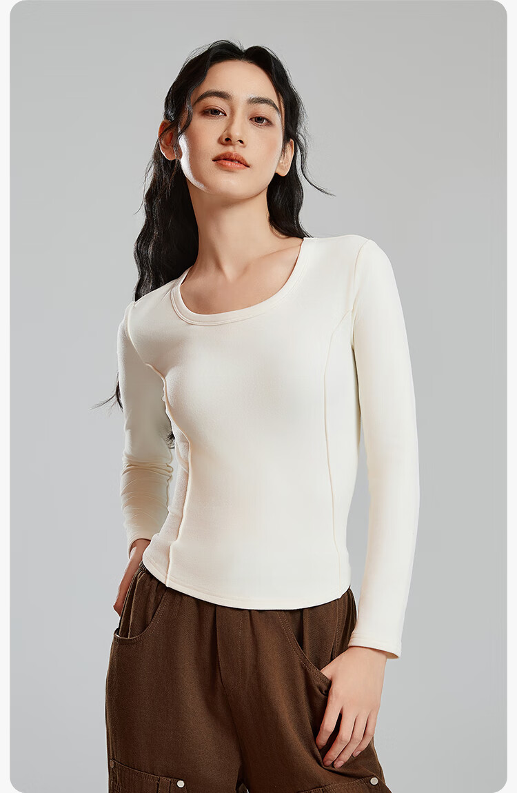 YOUKESHU Women's Base Layer, Spring Low-Collar Fishbone Inner Wear, 2026 New U-Neck Long-Sleeve Top, Autumn Underwear 14