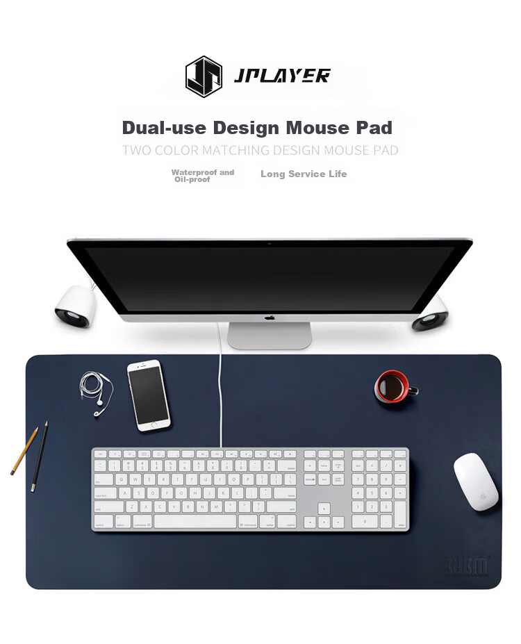 JPLAYER Mouse Pad 120x60 Office Desk Mat Laptop Mat Keyboard Mat Double-Sided Leather Customizable Navy Blue + Yellow 1