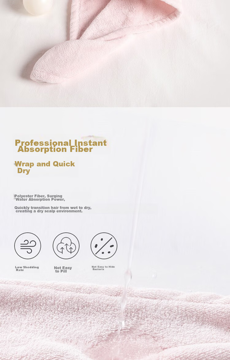 UCHINO Hair Drying Cap, Absorbent Shower Cap, Fluffy Soft Breathable Household Hair Towel, Head Wrap, Pink 3