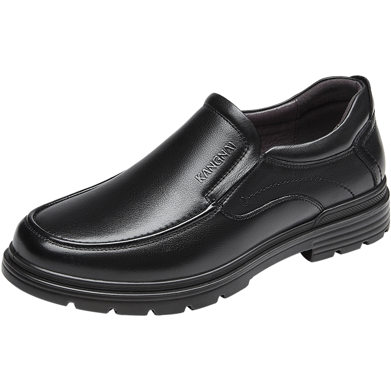 Kangnai Men's Top-Grain Leather Business Casual Slip-On Comfortable Commute Office Leather Shoes for Men, Black, Size 41
