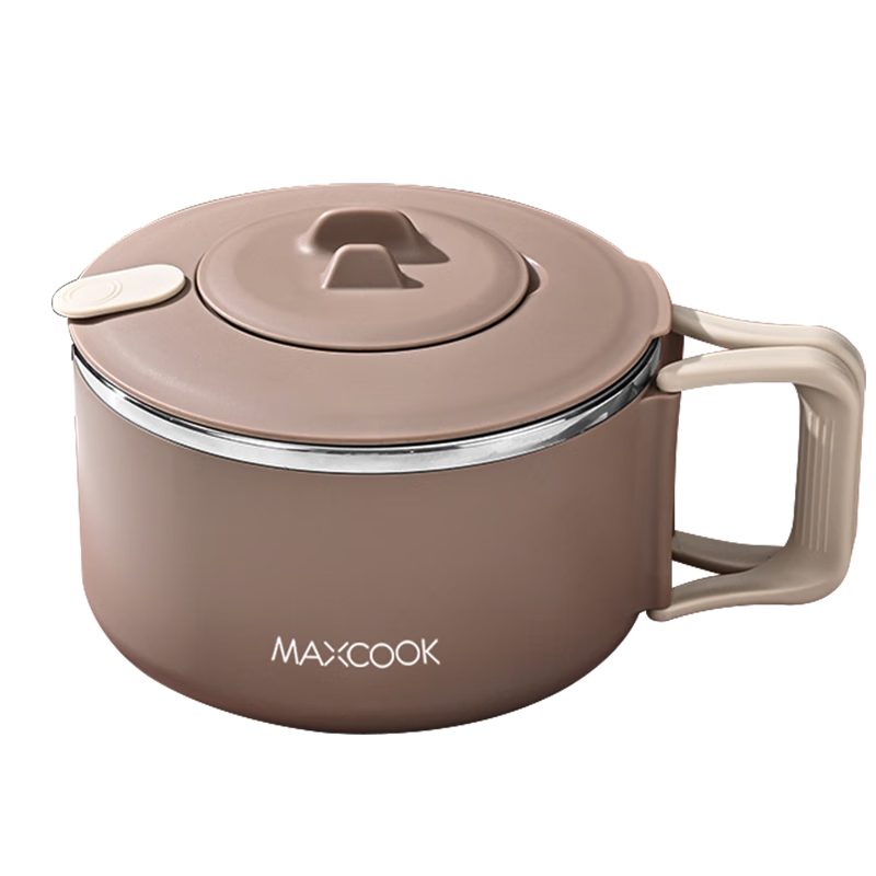 MAXCOOK 316 Stainless Steel Ramen Bowl with Folding Handle, Student Lunch Box, Meal Cup, Noodle Cup 1200ML with Spoon MCWA7703