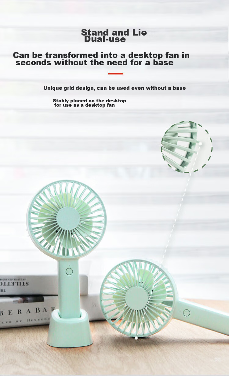 JD Original Handheld Desktop Dual-Use Portable Mini Fan, USB Rechargeable Quiet High-Power Electric Fan, Compact Personal Outdoor Camping Mini Desktop Fan, Mint Gree 9