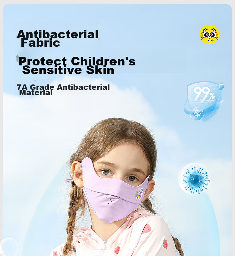 Moremerry Children's Sun Protection Face Mask, Windproof And UV-Resistant, for Boys And Girls, Summer Lightweight Ice Silk Breathable Face Cover, Pink, Size L 10