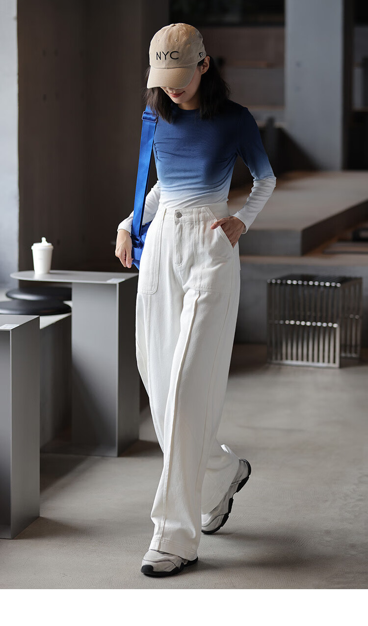 DME Straight-Leg Large Pocket Decorative Long Pants Thickened Autumn Winter Single-Button Fleece-Lined Straight Denim Jeans for Women 4