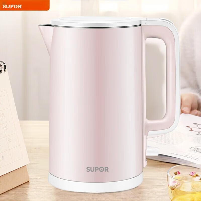Supor Electric Kettle, Household 304 Stainless Steel Kettle, Double-Layer Insulation, Anti-Scalding, Seamless Integrated Inner Pot, SW-15S02A Electric Kettle Home Appliances