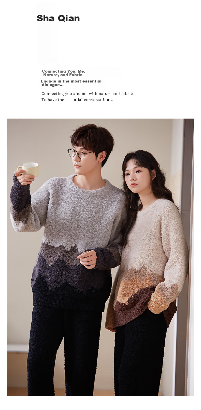 Shaqian Couple's Pajamas, Autumn And Winter Half-Fleece Women's Style, Thickened Warm Coral Fleece Men's Casual Home Wear Set 12
