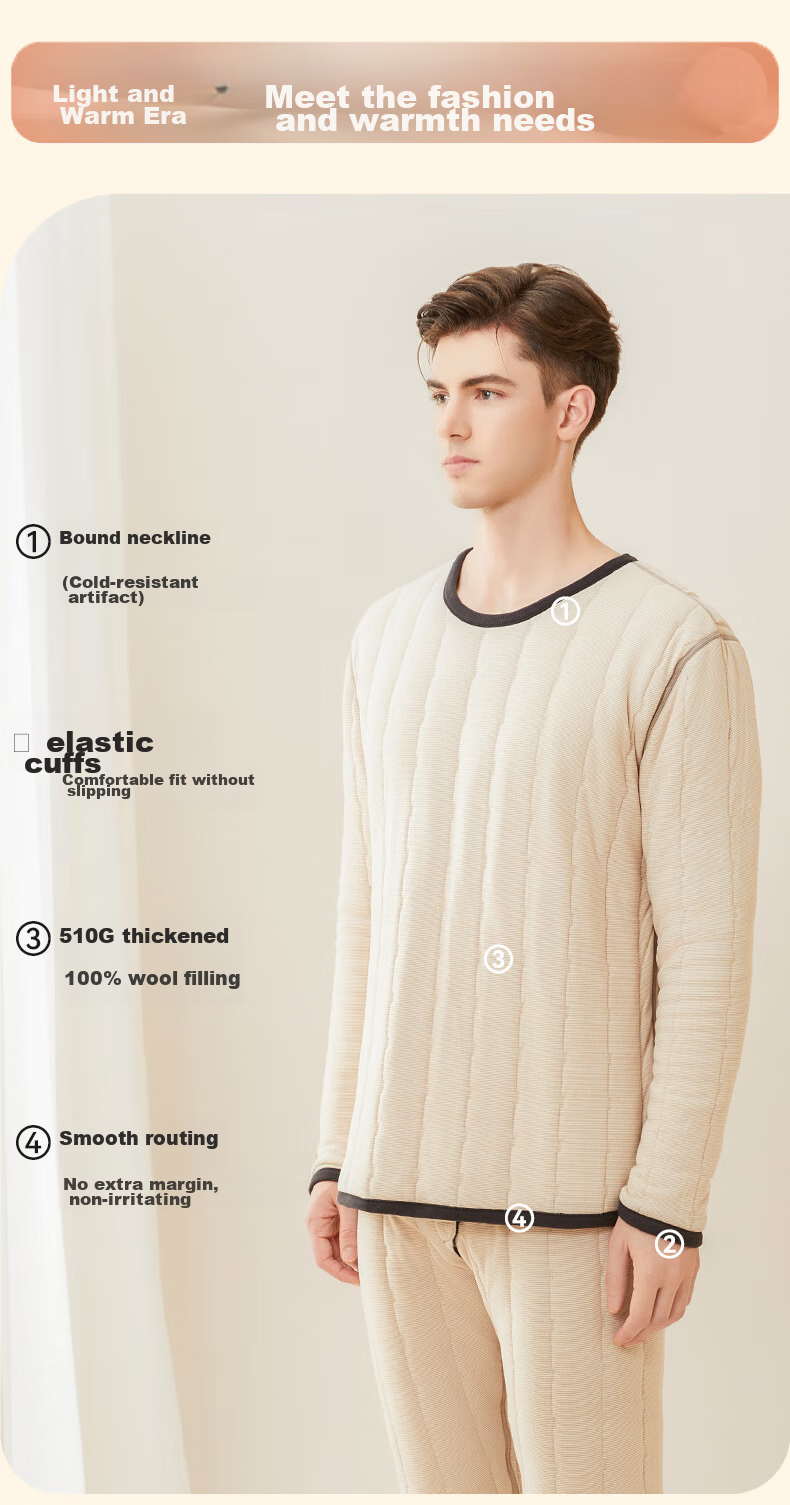 MiiOW [100% Wool Filling] Women's Thermal Underwear Set, Fleece-Lined Thickened Autumn Top And Bottom, Cold-Resistant Couple's Winter Wear 10