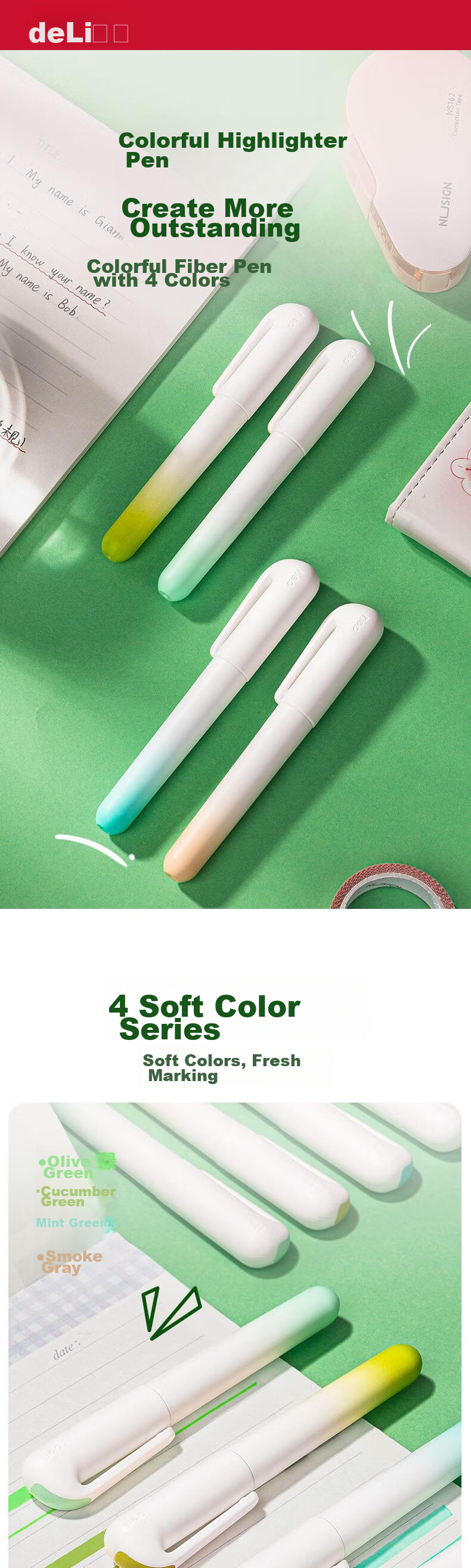 Deli Pocket Highlighters, Light Oxygen Valley Color Series, Student Exam Key Points Review Office Journal Note Doodle DIY Decoration, 4 Pens/box, SK184 1