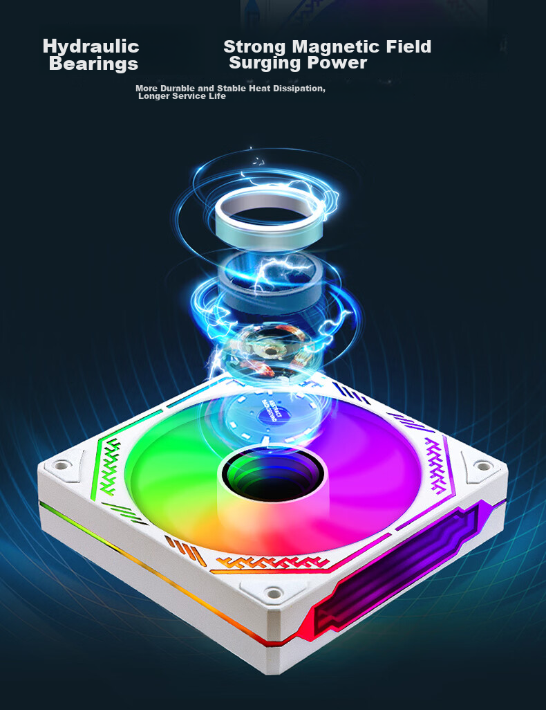 BUBALUS Phantom Mirror, White Straight Blade, ARGB RGB Fan, 12cm Straight Air Outlet Case Fan, 4PIN PWM Intelligent Temperature-Controlled Speed Fan, Light Synchronizatio 3