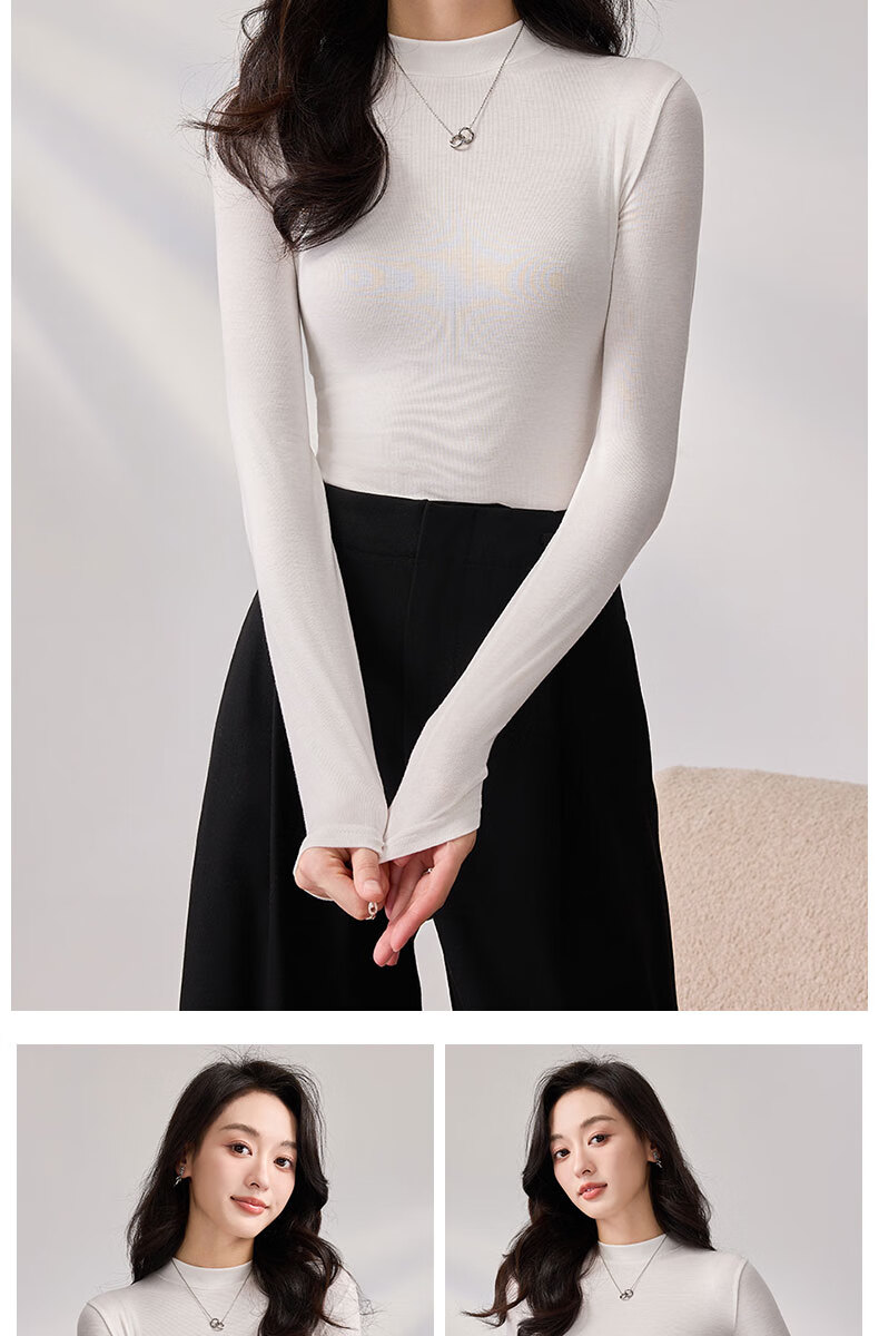 LangSha Spring And Autumn Modal Solid Color Low-Collar Base Shirt for Women, Slim-Fit Thin Inner Layer Long-Sleeve Slimming Stylish Top 15