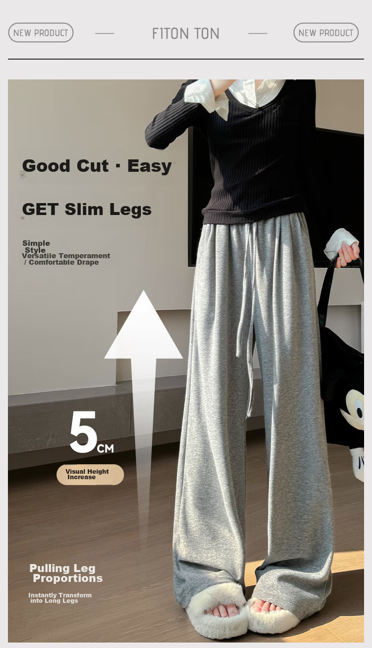 FitonTon Women's Casual Pants, Spring And Summer Style, Loose Straight-Leg Glutinous Rice Pants, High-Waisted Lazy Floor-Length Trousers, Trendy Slimming Wide-Leg Pants, Size S 6