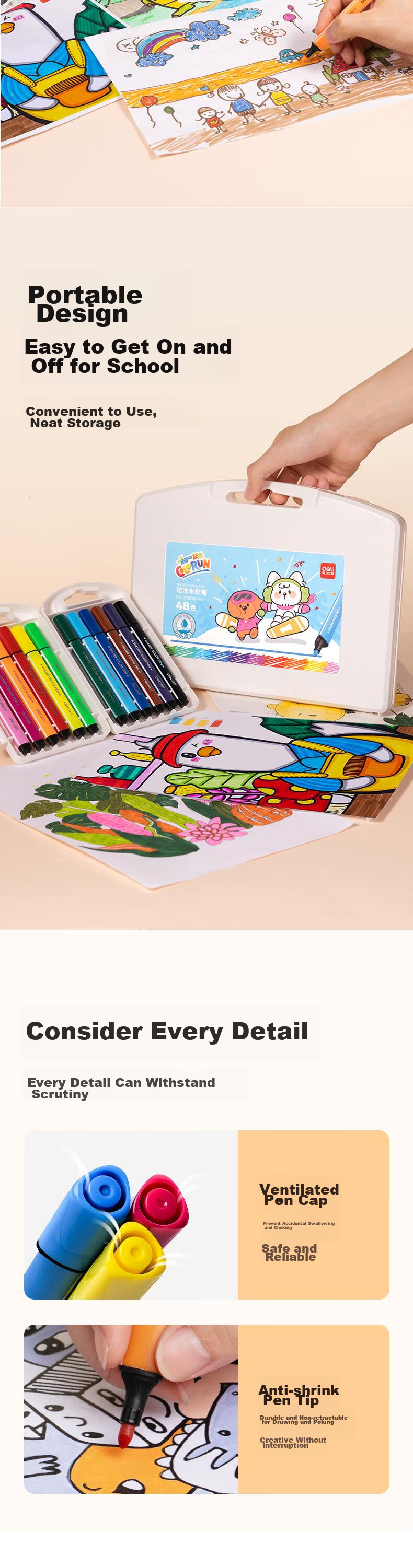 Deli 12-Color Double-Ended Watercolor Markers (Box), Washable, for Painting, Doodling, Coloring, Drawing, Children's Art Supplies, 70672-12 Watercolor Markers, Graduation Gift for Boys And Girls 4