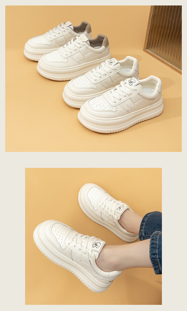 La Chapelle Women's Sneakers, Thick-Soled Versatile White Shoes, Low-Top Casual Sports Shoes for Women-W7059, White And Black, Size 38 8
