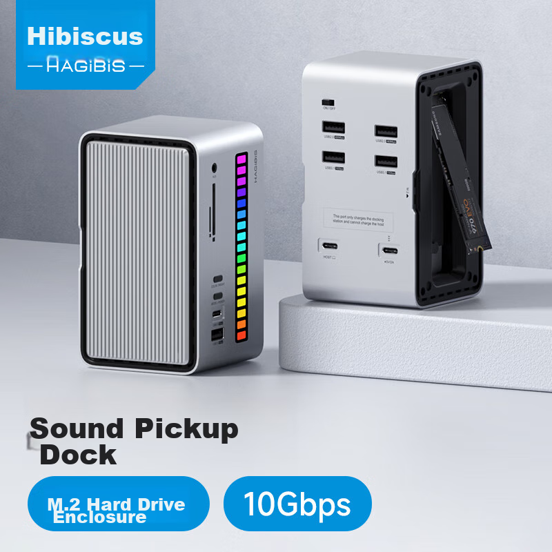 Hagibis Desktop Expansion Dock, Type-C Hub, USB Multi-Port Adapter, Hard Drive Enclosure, M.2 Thunderbolt 5/4 Compatible, Suitable for Apple Mac Laptops, HUB Splitter
