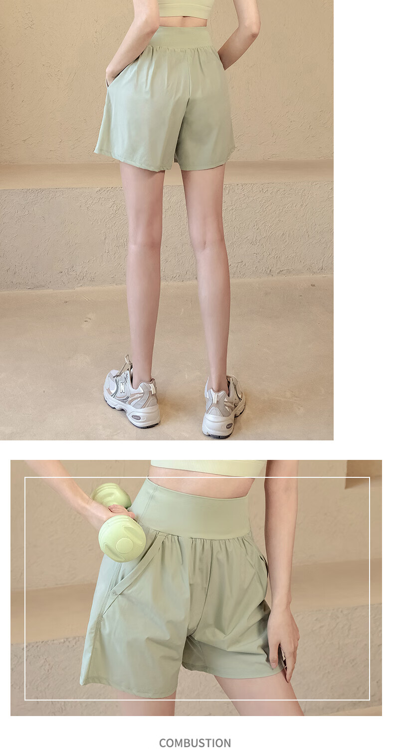 LangSha Women's Sports Shorts, Summer Thin Loose Breathable Fitness Pants, High-Waisted Slimming Running Yoga Pants, Green, M 4