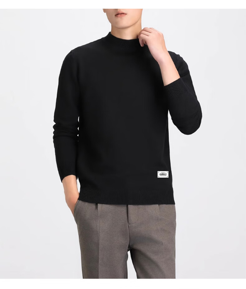 Huili All-Wool Sweater for Men, Autumn And Winter High-End Round Neck Warm Base Layer Knit Pullover, Black, Size L 12