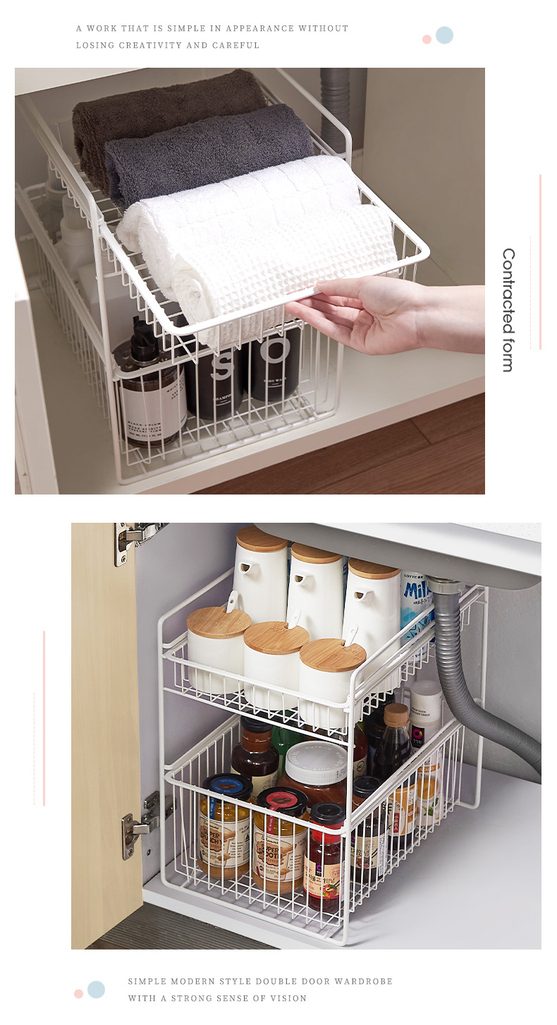 JEKO&JEKO Kitchen Storage Rack, Under-Sink Organizer, Cabinet Shelf, Spice Rack, Washbasin Bathroom Pull-Out Shelf 3