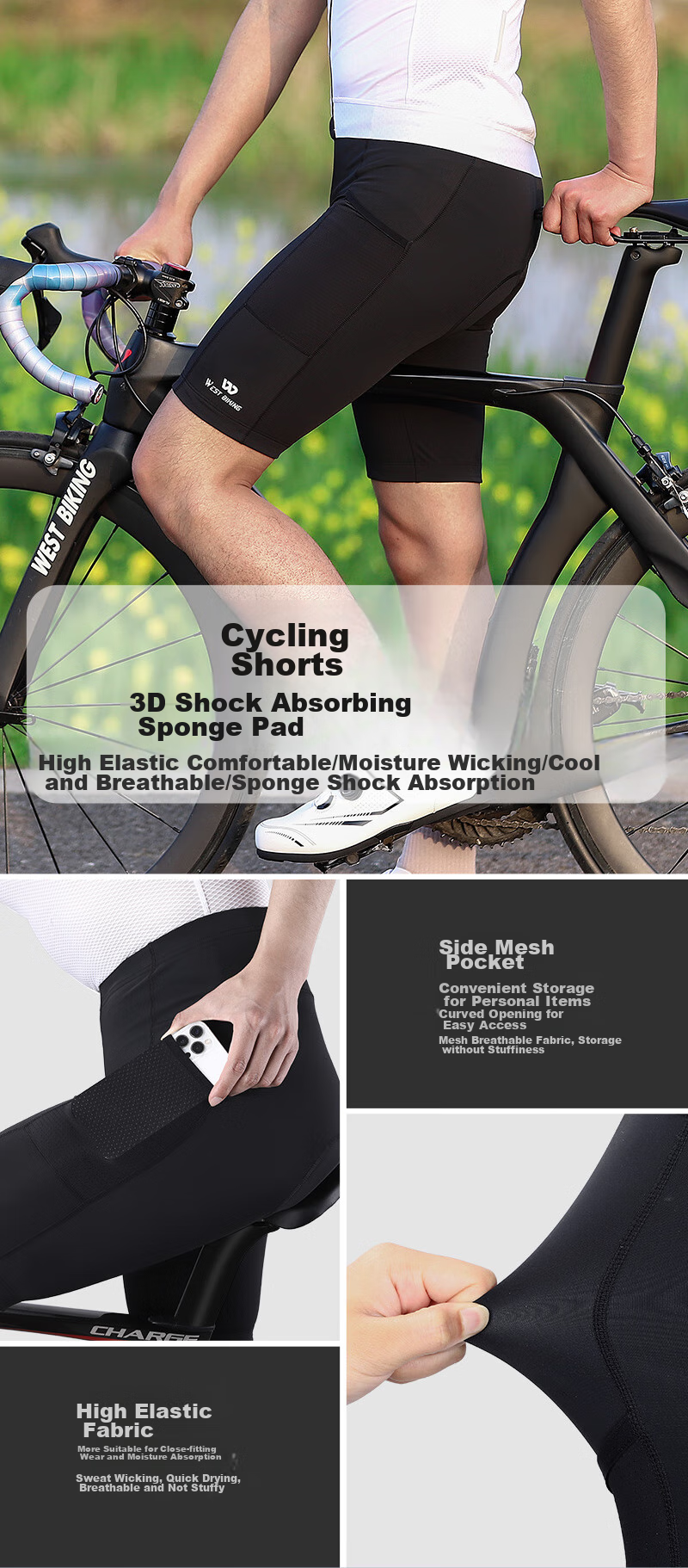 WestBiking Spring And Summer Cycling Shorts for Men, Quick-Dry with Padded Inserts, Mountain And Road Bike Shorts, Cycling Wear, Black, Size M 4