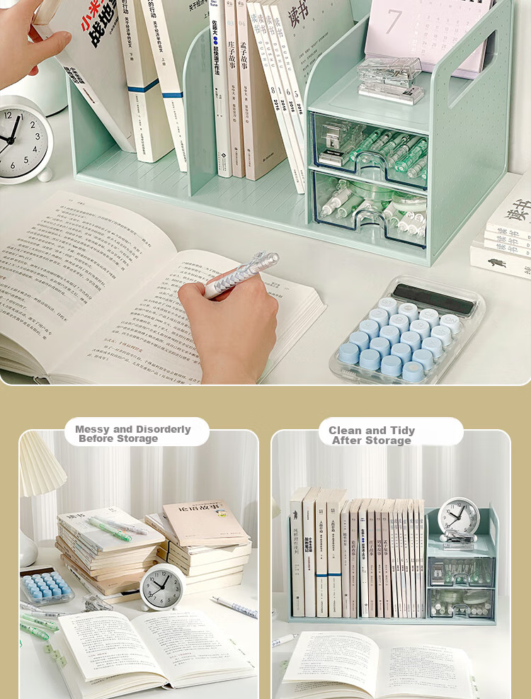 Sannianerban Large Multifunctional Desktop Bookend Shelf, Storage Organizer for Books, Desk Organizer for Dorm Room, Student Stationery And Children's Bookshelf, Office Supplies, White 2