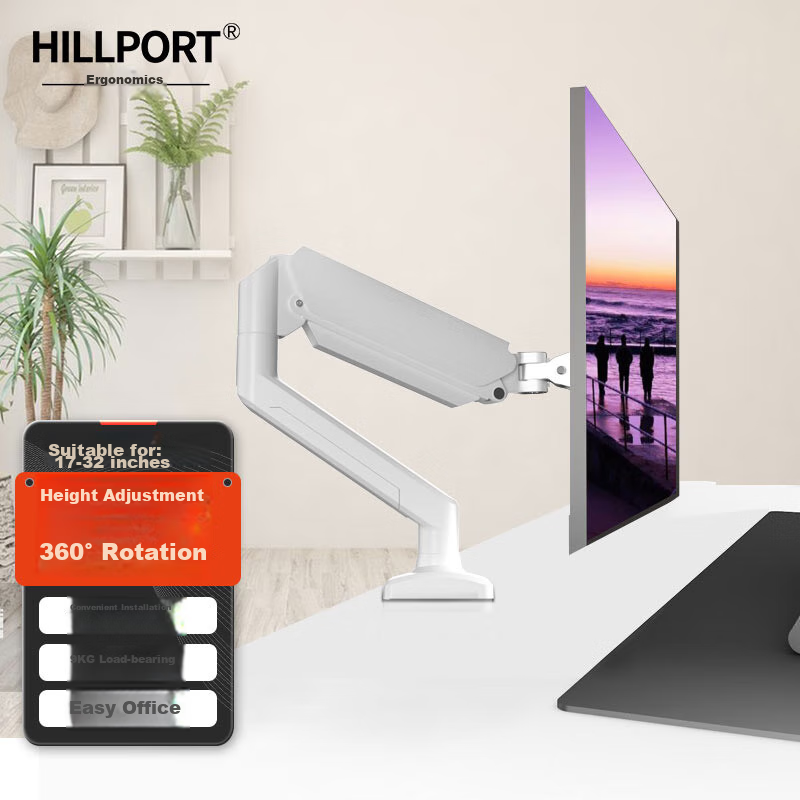 W&Q Monitor Arm, White Display Mechanical Arm, Desktop Computer Office Desk Riser Stand, No Drilling Required, Gas Lift Rotating VESA17-32 Inches